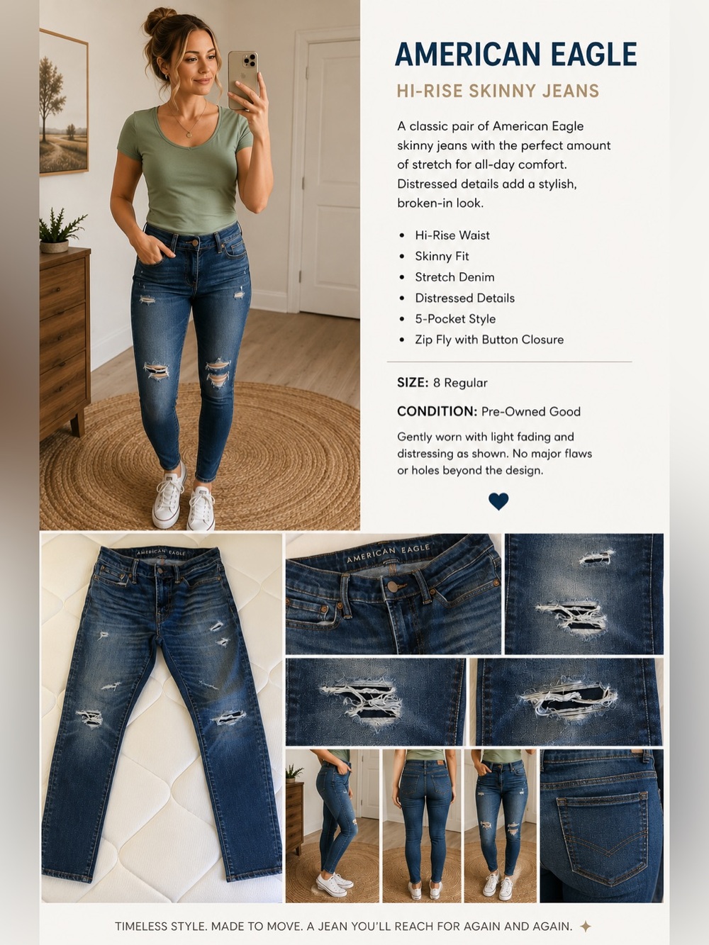 💙 AE | Athletic Skinny | Dark Wash Blue | Distress | 29x30 | Casual | Real Good
